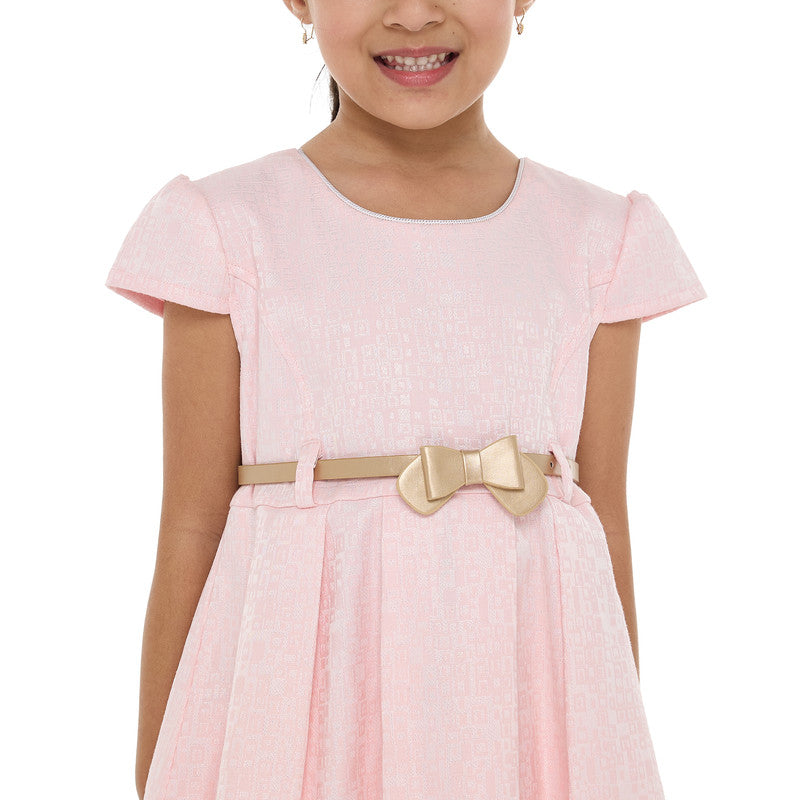 Girls Elegant Lt Pink/Gold Jacquard & Tulle Party Dress