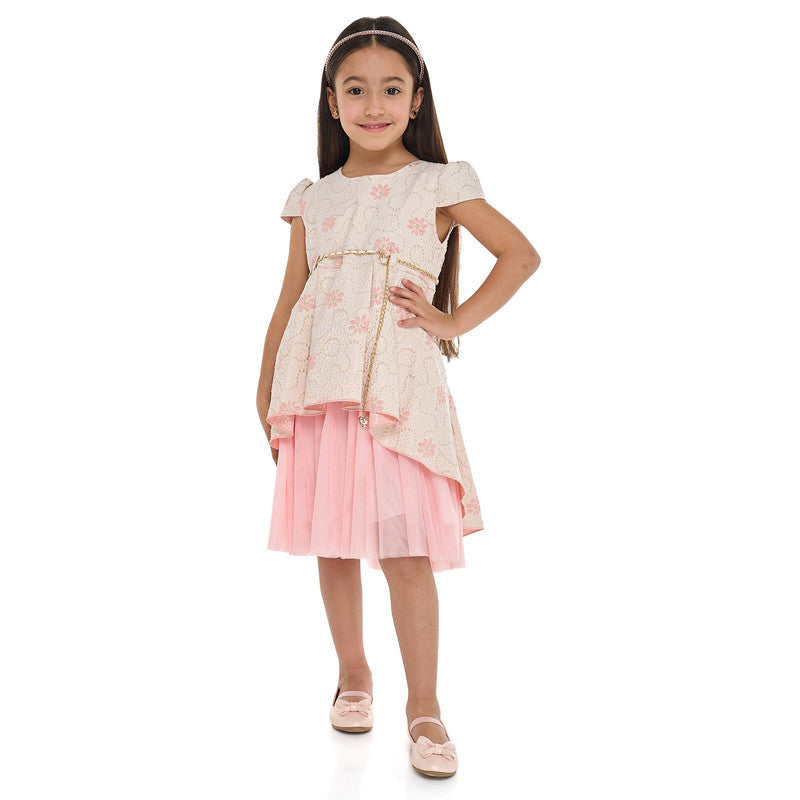 Chic Jacquard Peach  Party Dress With Mesh & Decoration