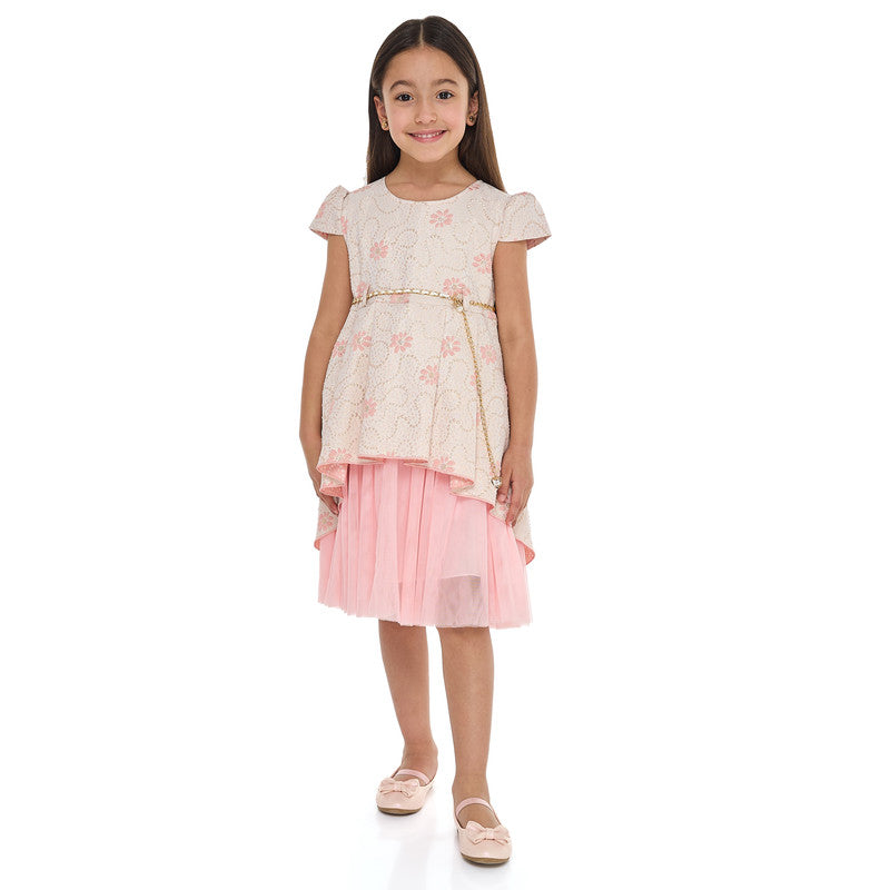 Chic Jacquard Peach  Party Dress With Mesh & Decoration