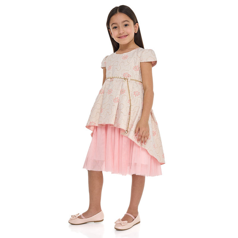 Chic Jacquard Peach  Party Dress With Mesh & Decoration