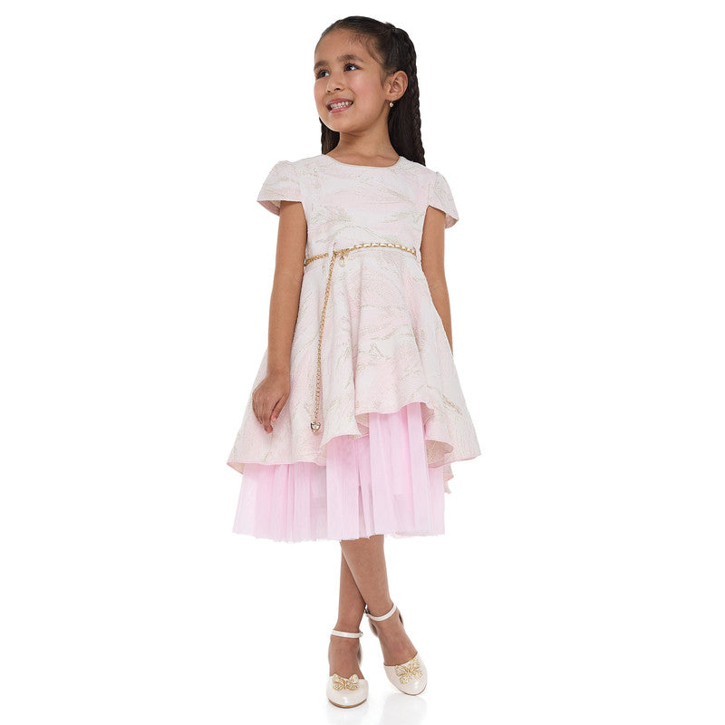 Girls Chic Pink/Gold Jacquard & Tulle Party Dress