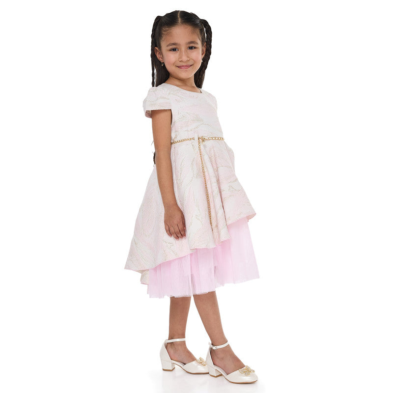Girls Chic Pink/Gold Jacquard & Tulle Party Dress