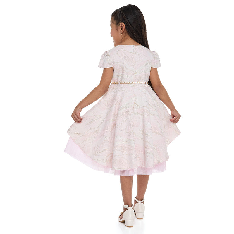 Girls Chic Pink/Gold Jacquard & Tulle Party Dress