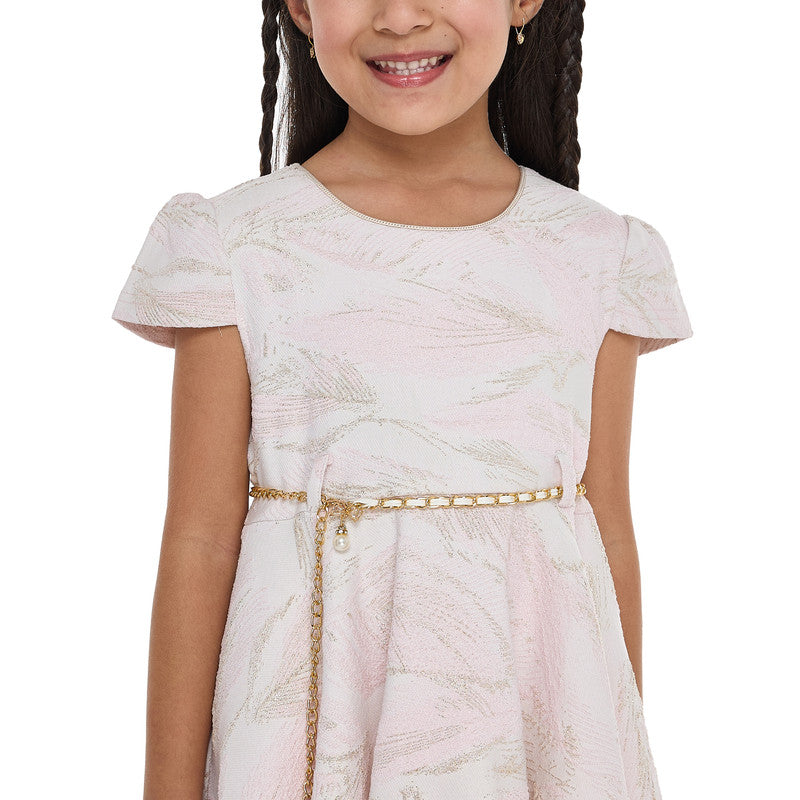 Girls Chic Pink/Gold Jacquard & Tulle Party Dress