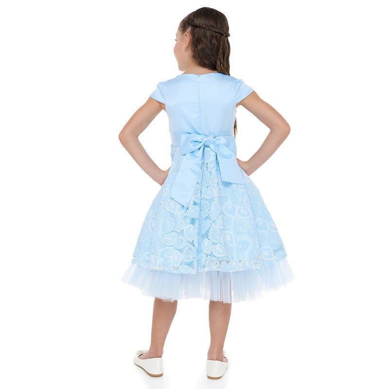 Chic Sky Blue Satin & Lace Party Dress With Mesh & Decoration