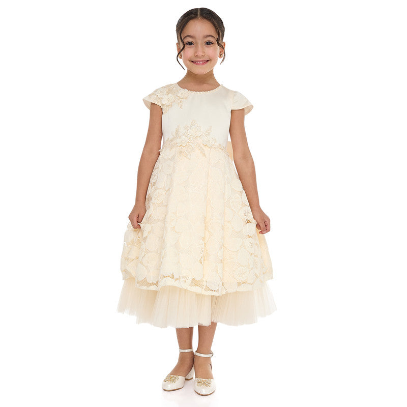 Chic Pink Satin & Lace Party Dress With Mesh & Decoration