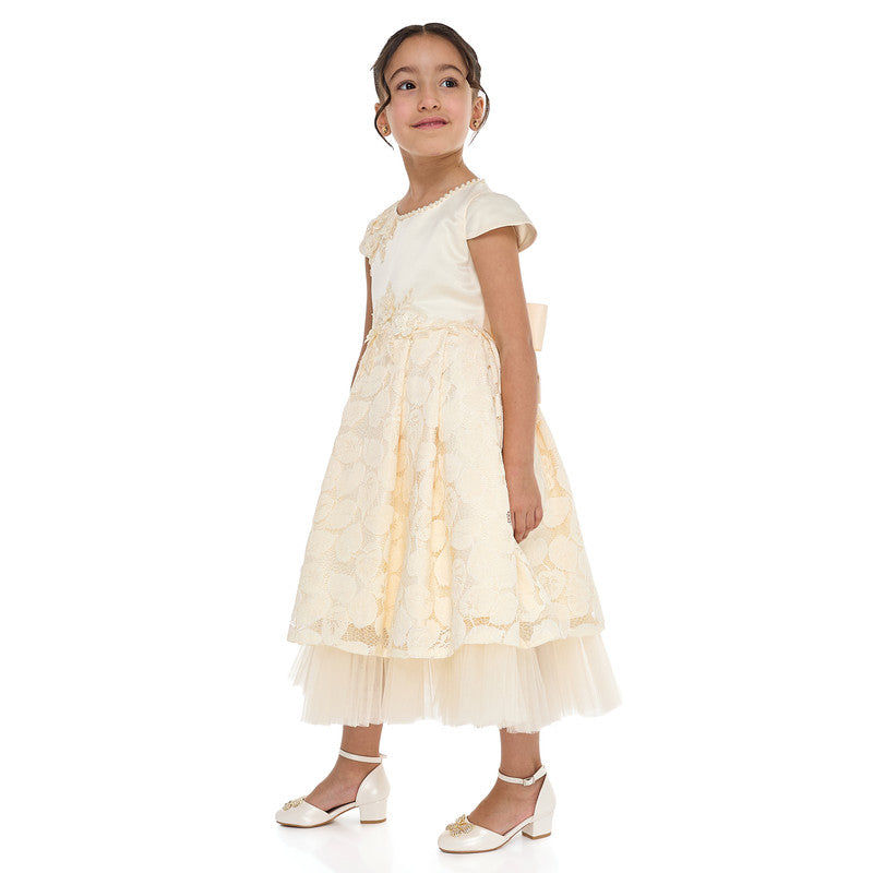 Chic Pink Satin & Lace Party Dress With Mesh & Decoration