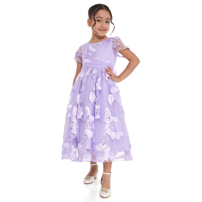 Lilac 3D Flower Mesh Occasion Dress