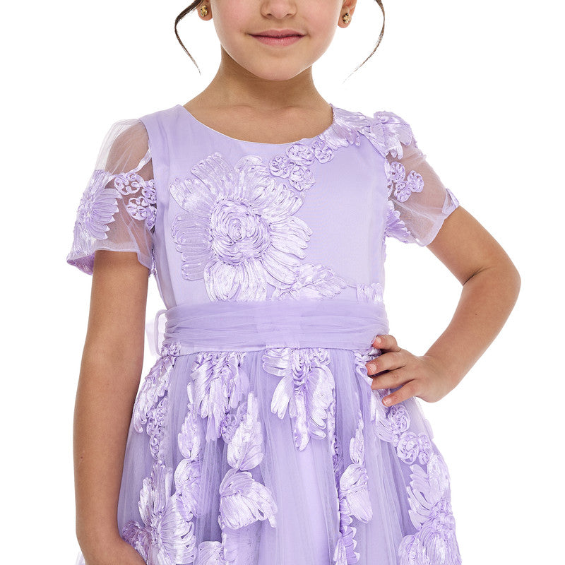 Lilac 3D Flower Mesh Occasion Dress