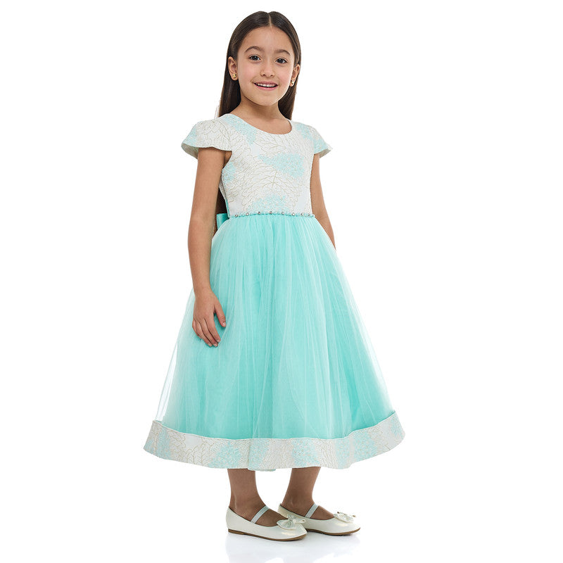 Girls Mint Jacquard & Tulle Dress