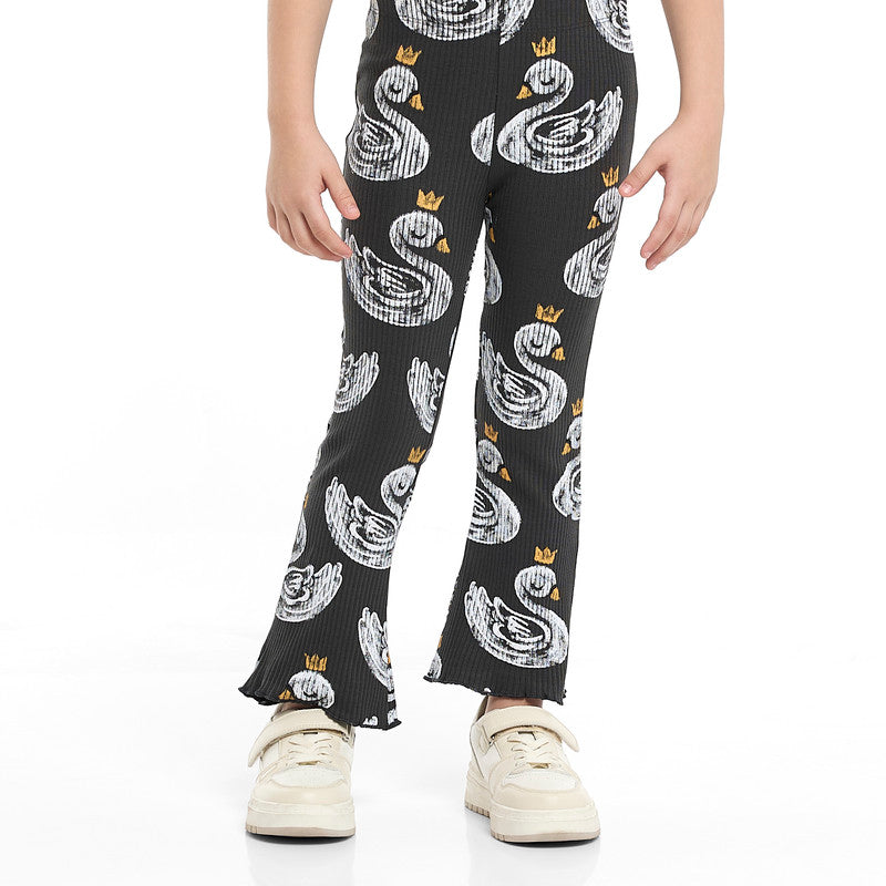 Girls Crowned Swan Fleece Tracksuit – Black 2-Piece Set