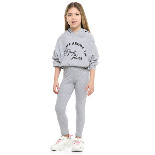 Girls Good Vibes Fleece Tracksuit – Light Grey 2-Piece Set