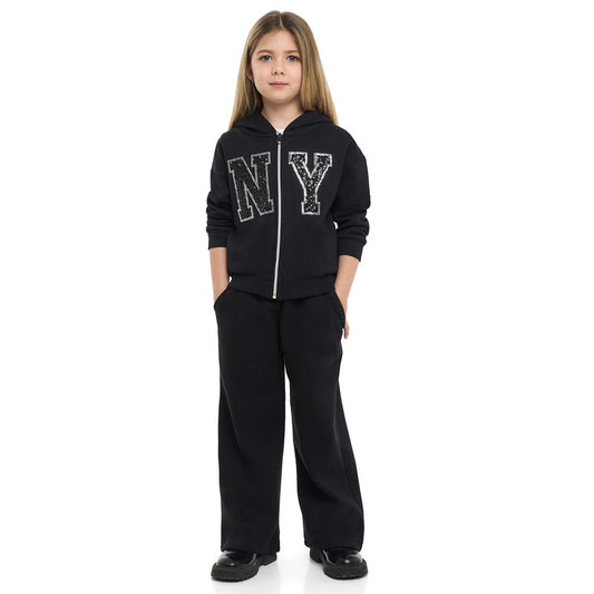 Girls NY Camo Logo Fleece Tracksuit – Black 2-Piece Set
