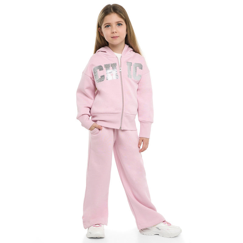 Girls CHIC Sequin Fleece Tracksuit – Pink 2-Piece Set