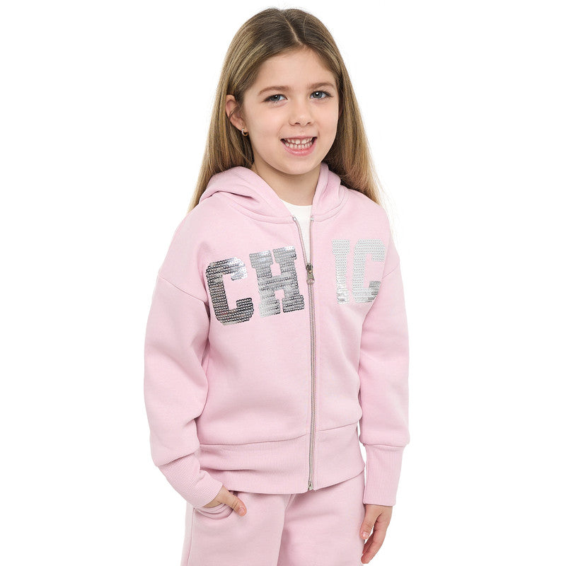 Girls CHIC Sequin Fleece Tracksuit – Pink 2-Piece Set