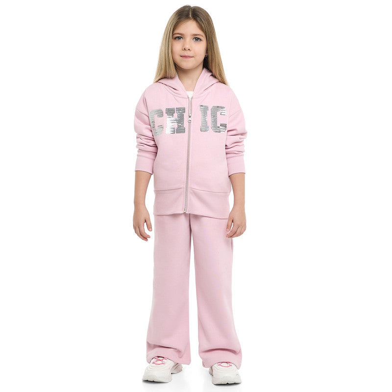 Girls CHIC Sequin Fleece Tracksuit – Pink 2-Piece Set