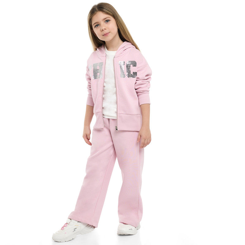 Girls CHIC Sequin Fleece Tracksuit – Pink 2-Piece Set