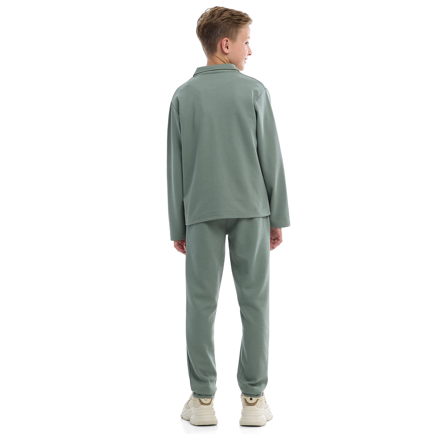 Boys Olive Green Twill Co-ord Set | Zipper Shirt & Jogger Pant | Kids Utility Style Outfit