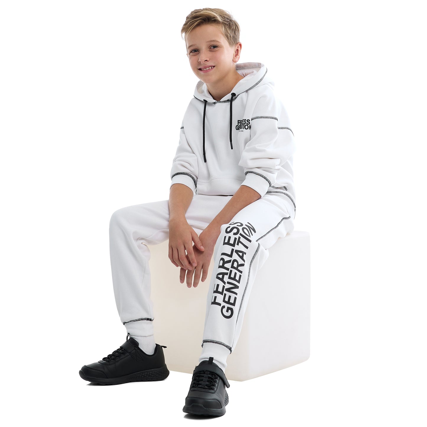 Boys Relaxed Fit Off-White Hoodie & Joggers Set |