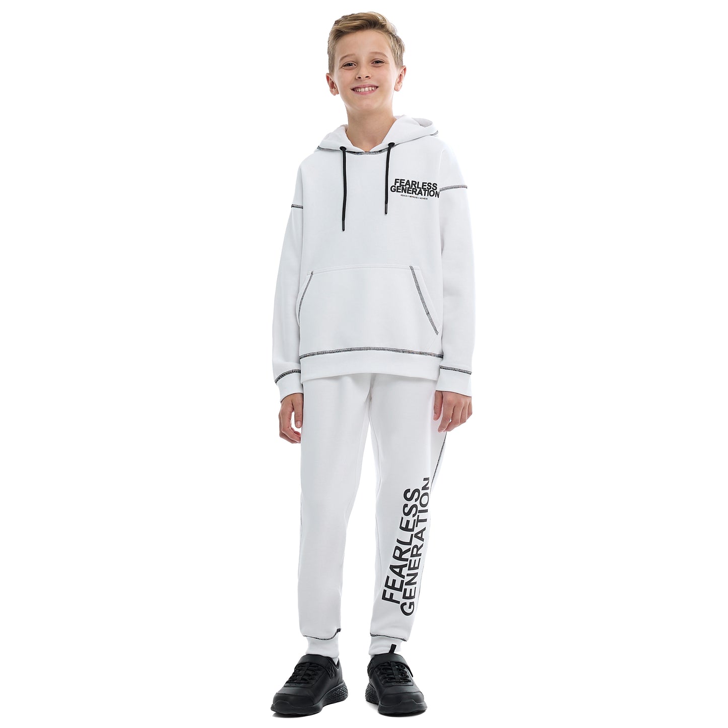 Boys Relaxed Fit Off-White Hoodie & Joggers Set |