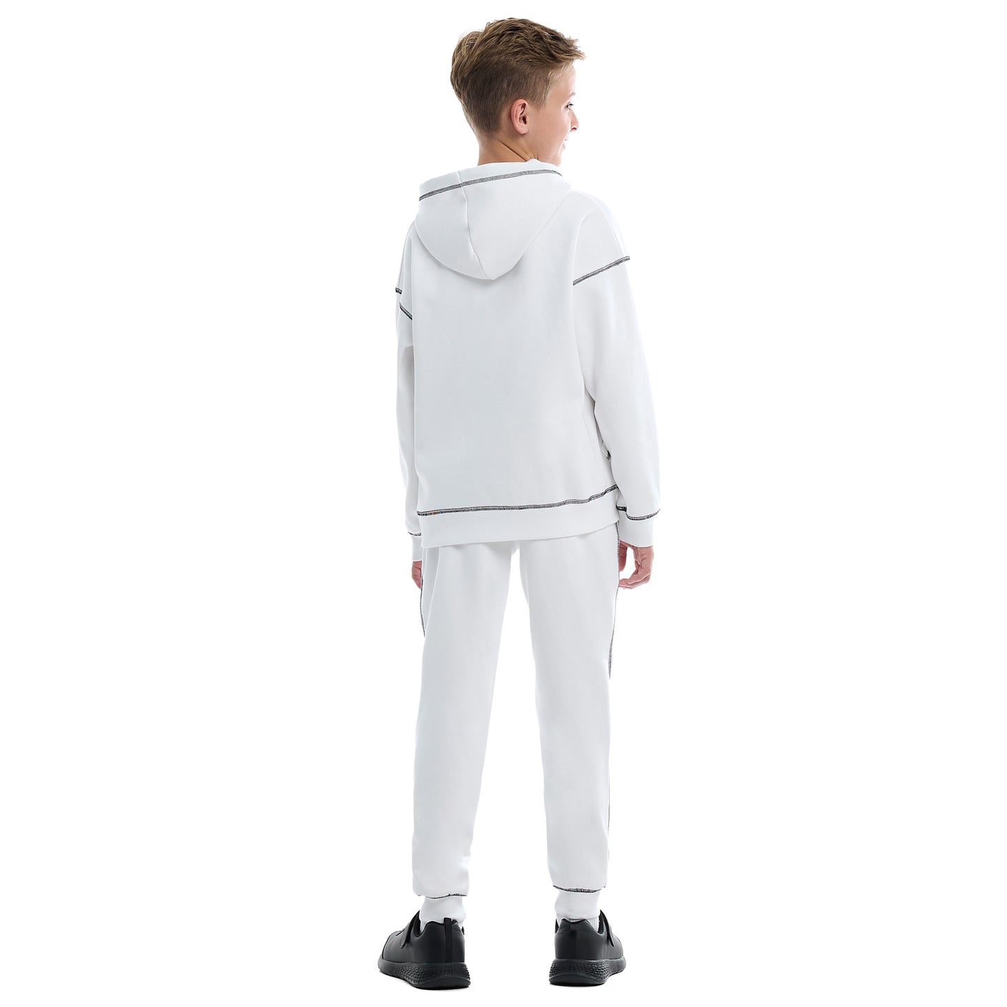 Boys Relaxed Fit Off-White Hoodie & Joggers Set |