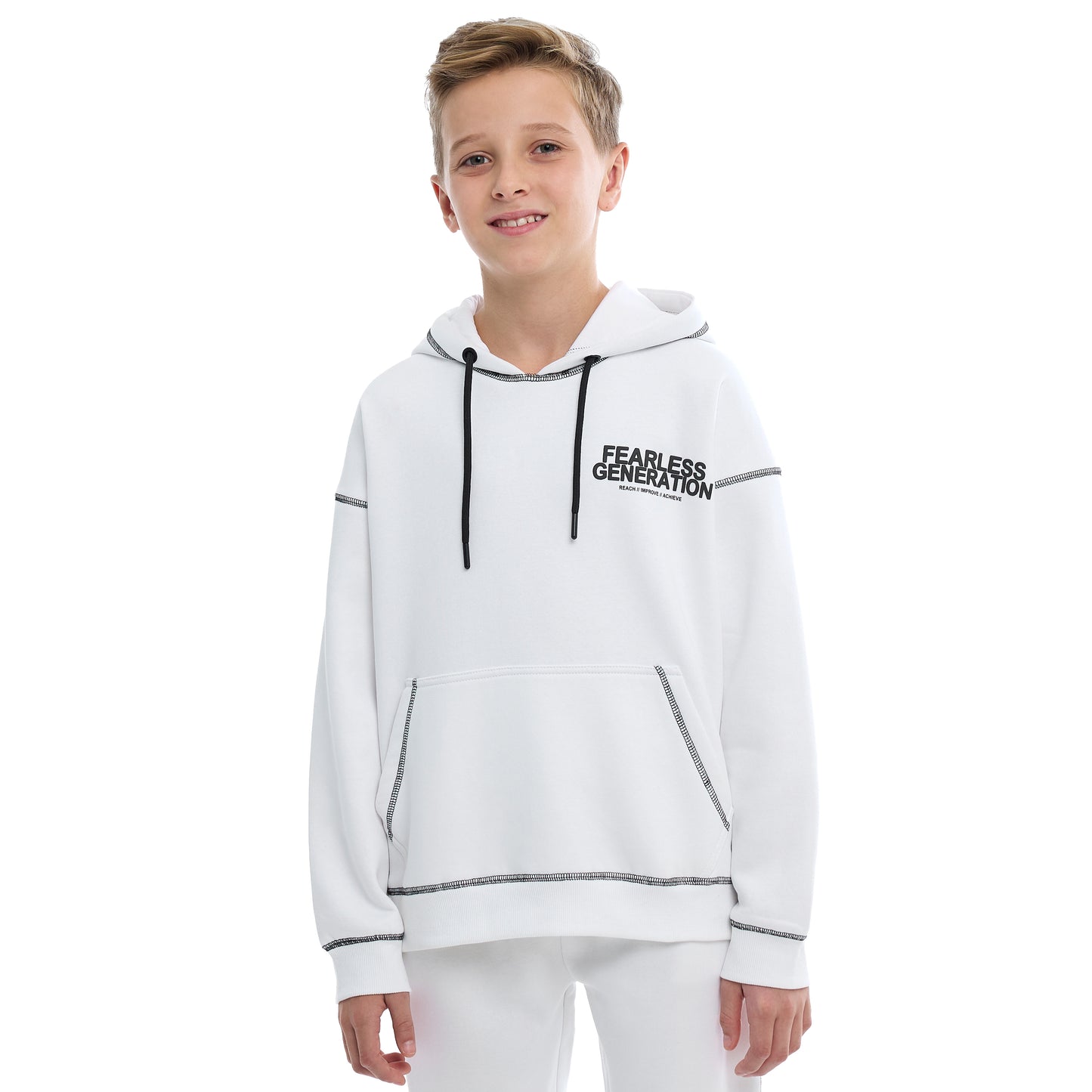 Boys Relaxed Fit Off-White Hoodie & Joggers Set |