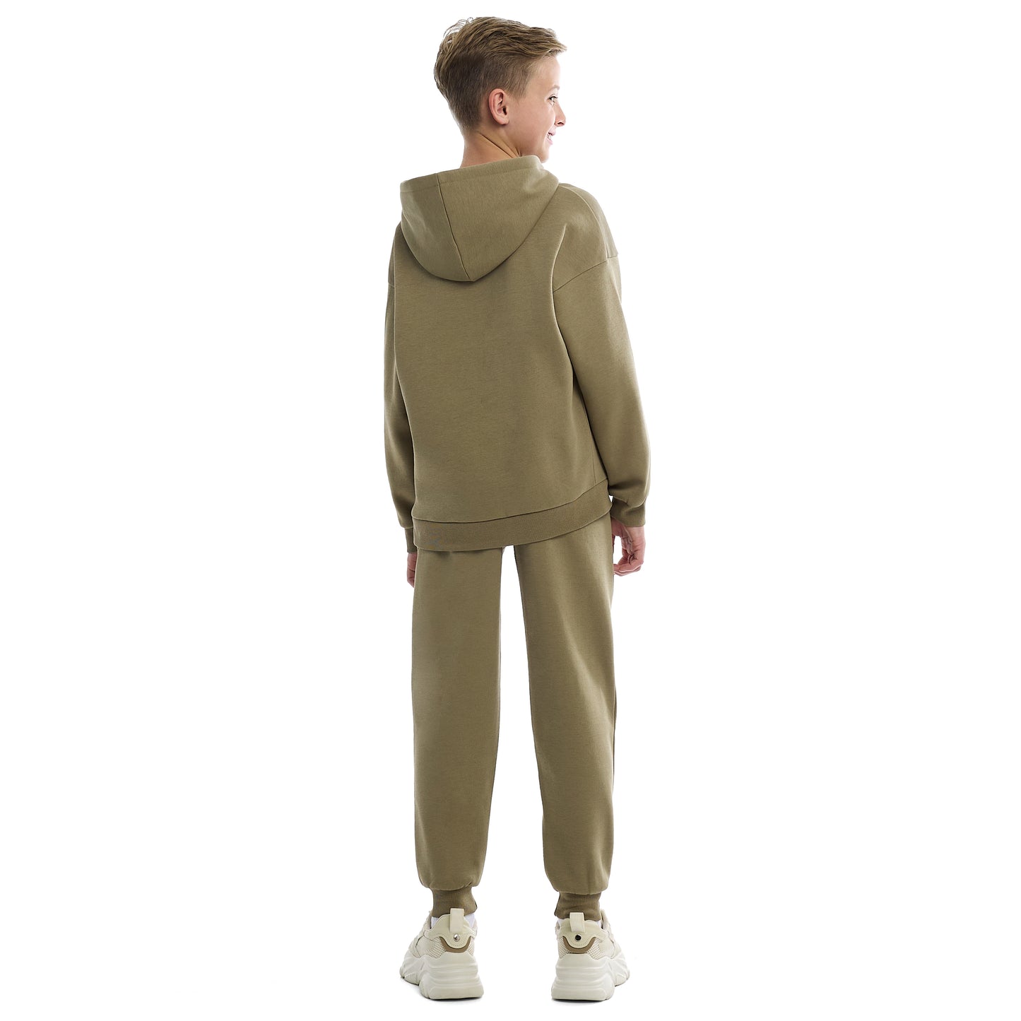 Boys Stylish Olive Green Pullover Hoodie with Kangaroo Pocket and Joggers