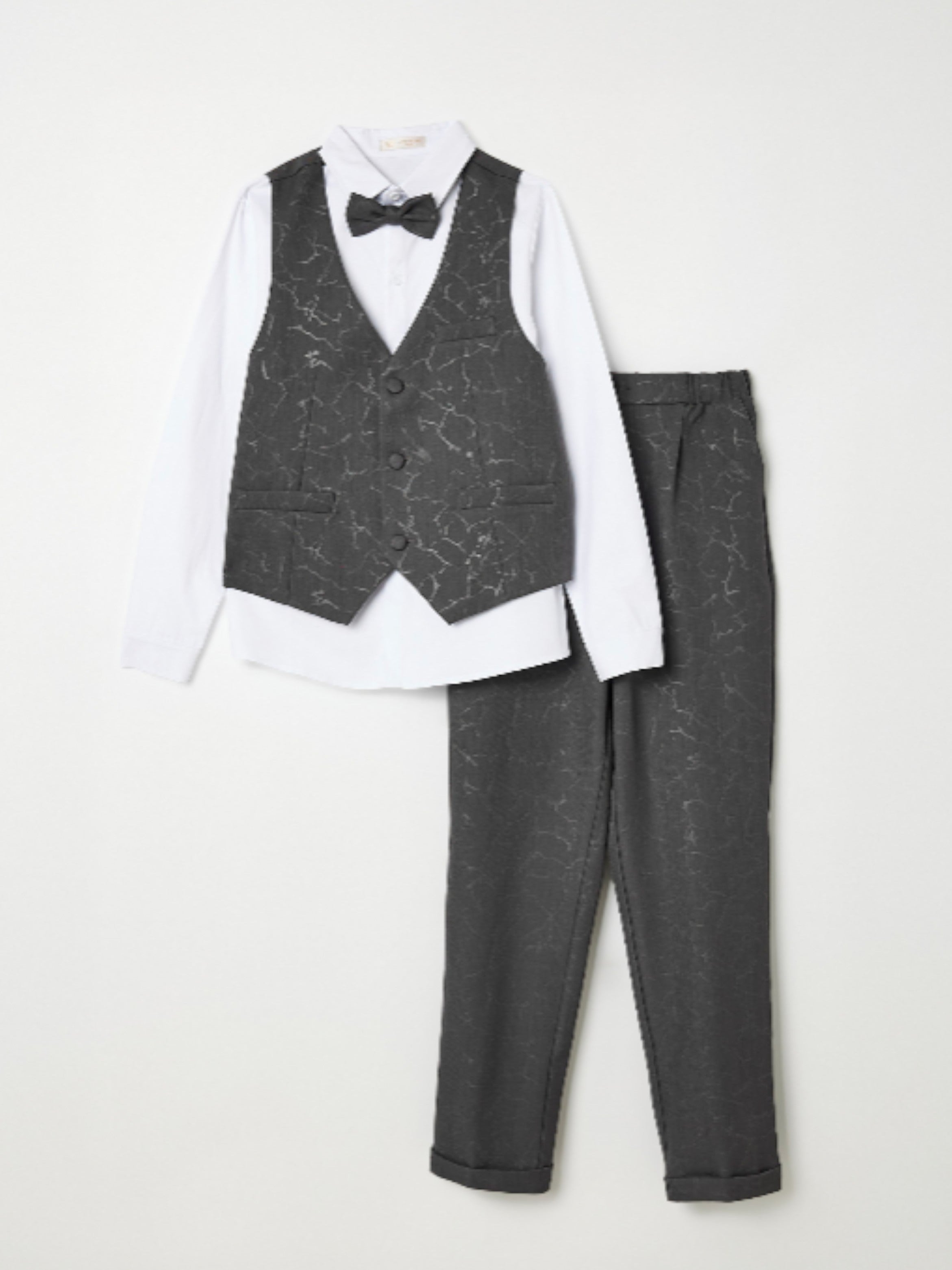 Dark Grey Waistcoat, Shirt, Trousers & Bow Tie Set (3 Years–8 Years)