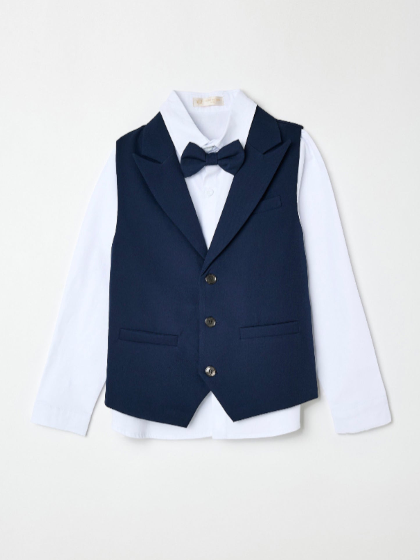 Boys 4 Pc Set Blue Waistcoat, Shirt, Trousers & Bow Tie Set (3 Years–8 Years)