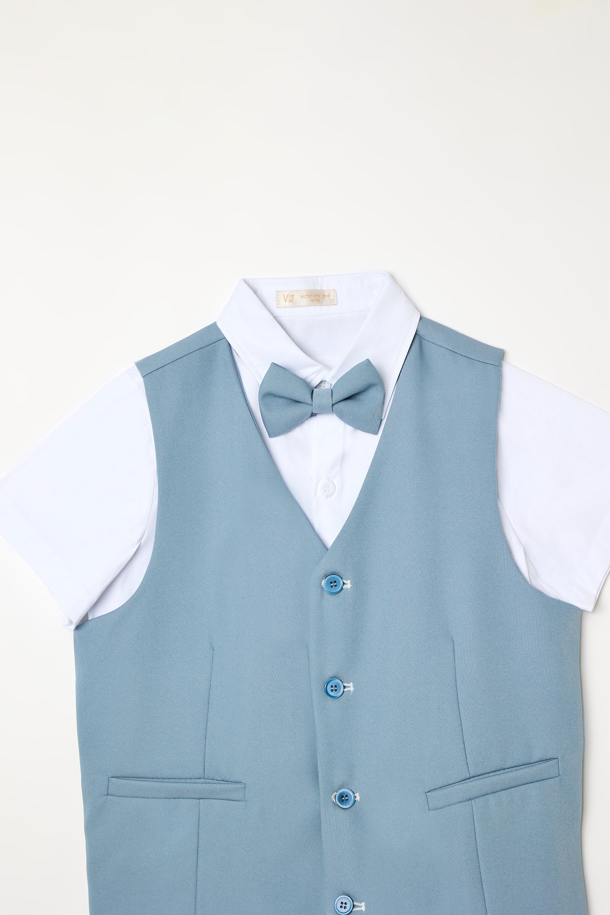 Boys 4 Pc Set Waistcoat, Shirt, Shorts & Bow Tie Set