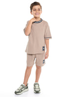 Oversized - Boys' Jacquard 2-Piece Set - T-Shirt With Badge Detail And Matching Shorts With Pockets,