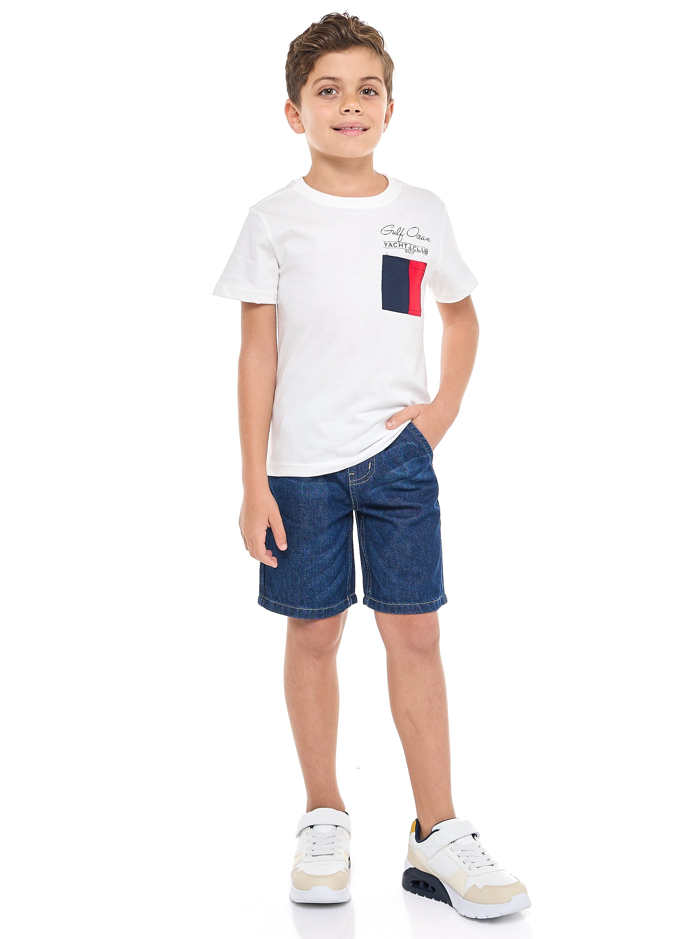 Victor And Jane Boys' T-Shirt & Denim Shorts Set With Pocket Detail