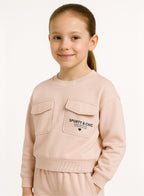 Girls Cargo Pocket Fleece Tracksuit “ Pink 2-Piece Set
