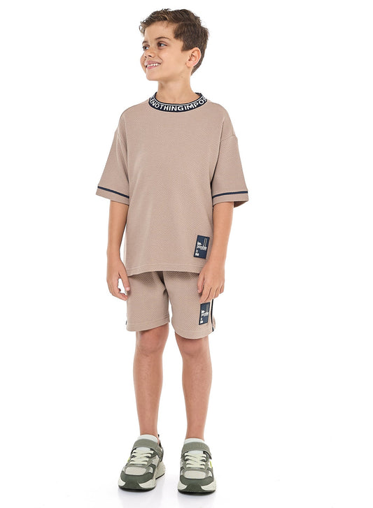 Victor and Jane Boys' Light Brown 2-Piece Jacquard Set with Pockets