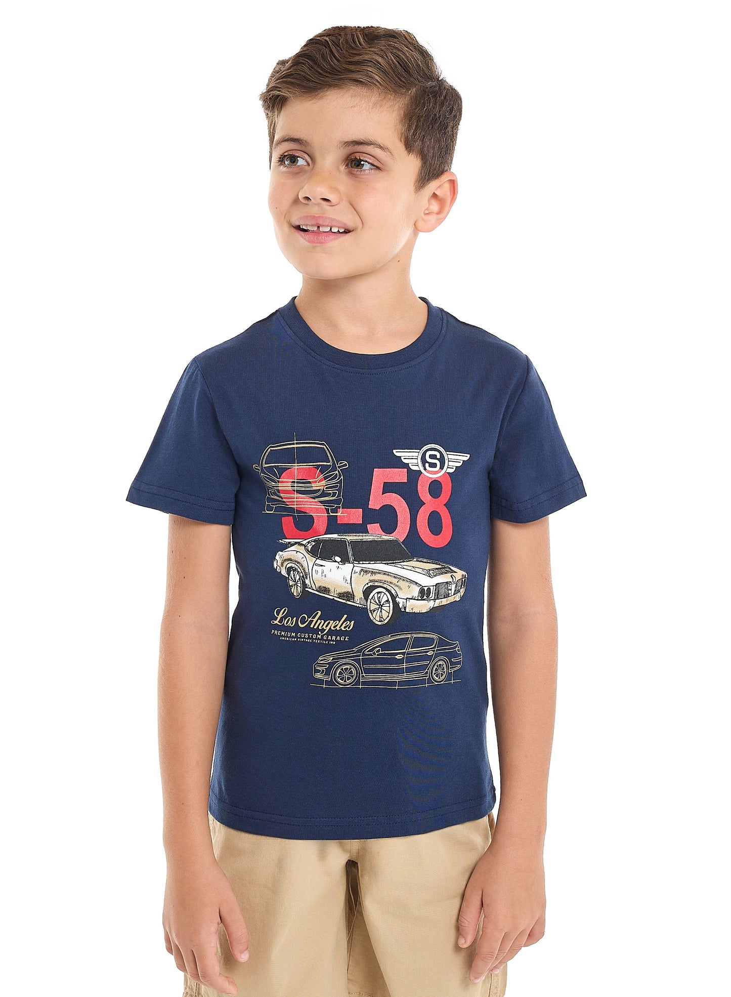 Victor and Jane Classic Navy and Khaki Cotton T-Shirt & Pull-On Shorts Boys Set