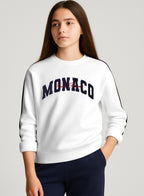 Œmonaco” Girls' Varsity Sweatshirt “ Off-White | 100% Cotton Fleece |