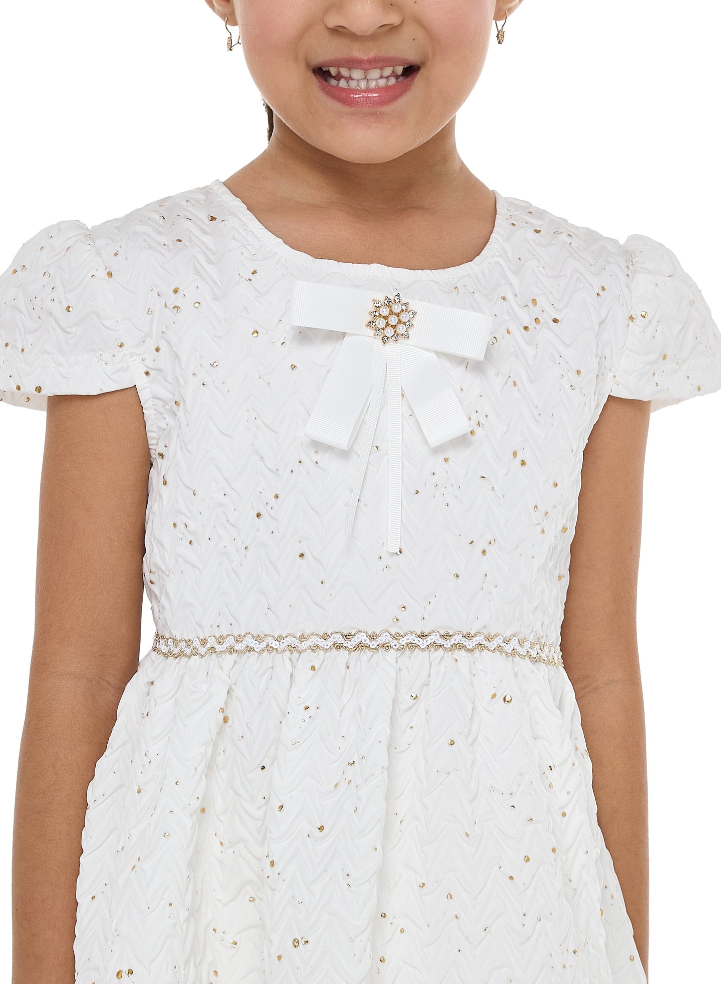 Ivory/Gold Bow Jacquard Dress