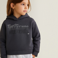 victor and jane dark grey cotton hoodie for girls featuring a Weekends graphic with stone embellishments