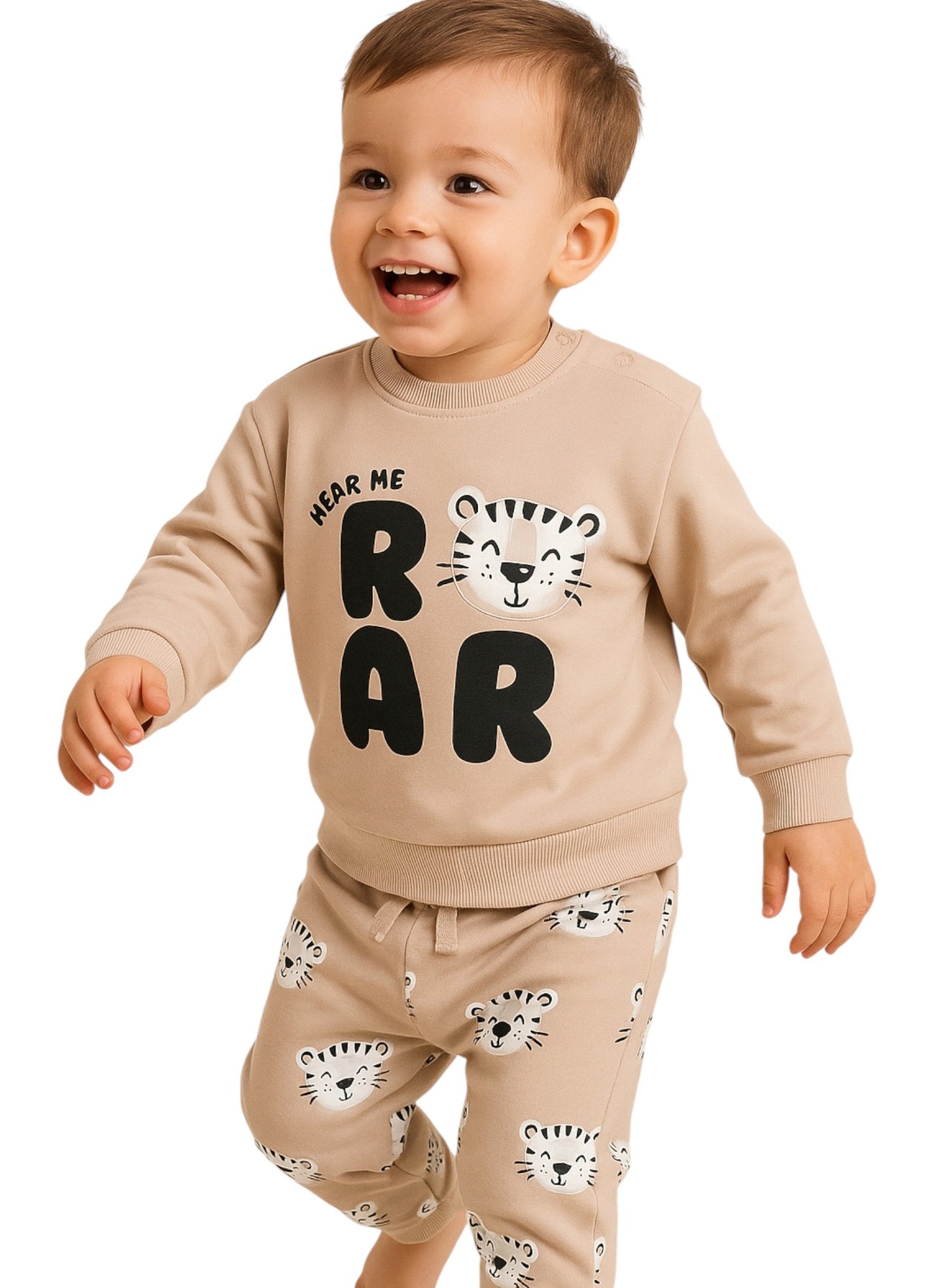 Baby Boys' 2-Piece Fleece Set – “Hear Me Roar” Sweatshirt & Printed Joggers Set
