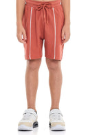 Oversized - Boys' Jacquard 2-Piece Set - Half Zipper Polo T-Shirt And Matching Shorts With Pockets,