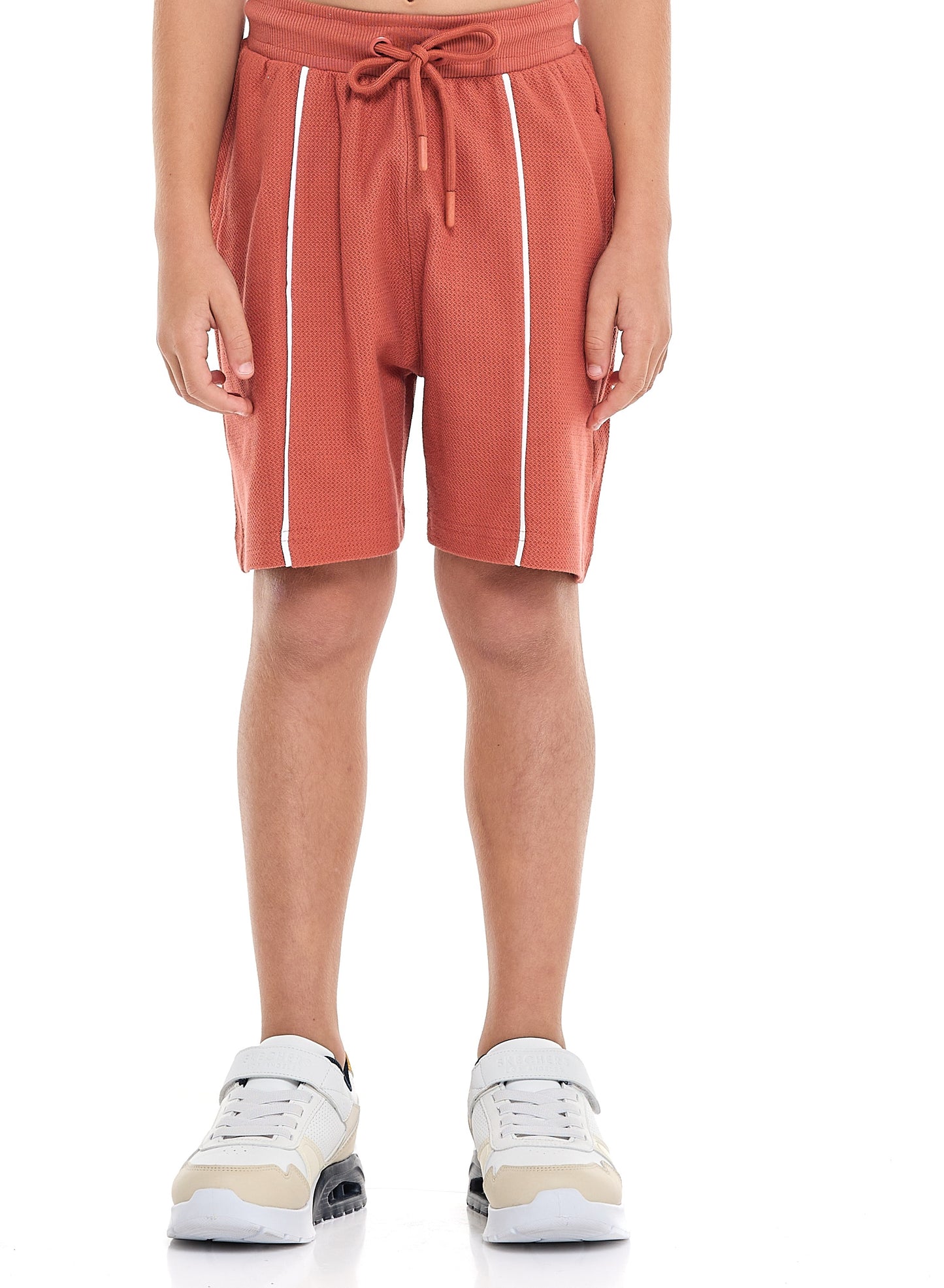 Boys' Jacquard Reddish-Orange 2-Piece Outfit Set with Pockets,