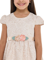 Girls Elegant Gold Jacquard Party Dress