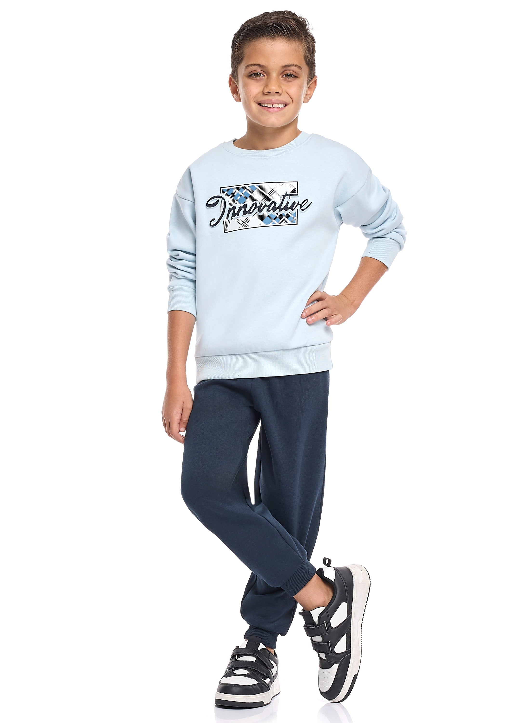 Victor And Jane Cotton Innovative Graphic Full Sleeves Sweatshirt & Joggers Set - Blue