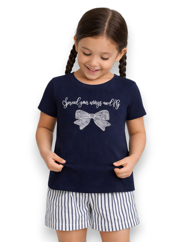 Girls’ T-Shirt & Woven Striped Shorts Set