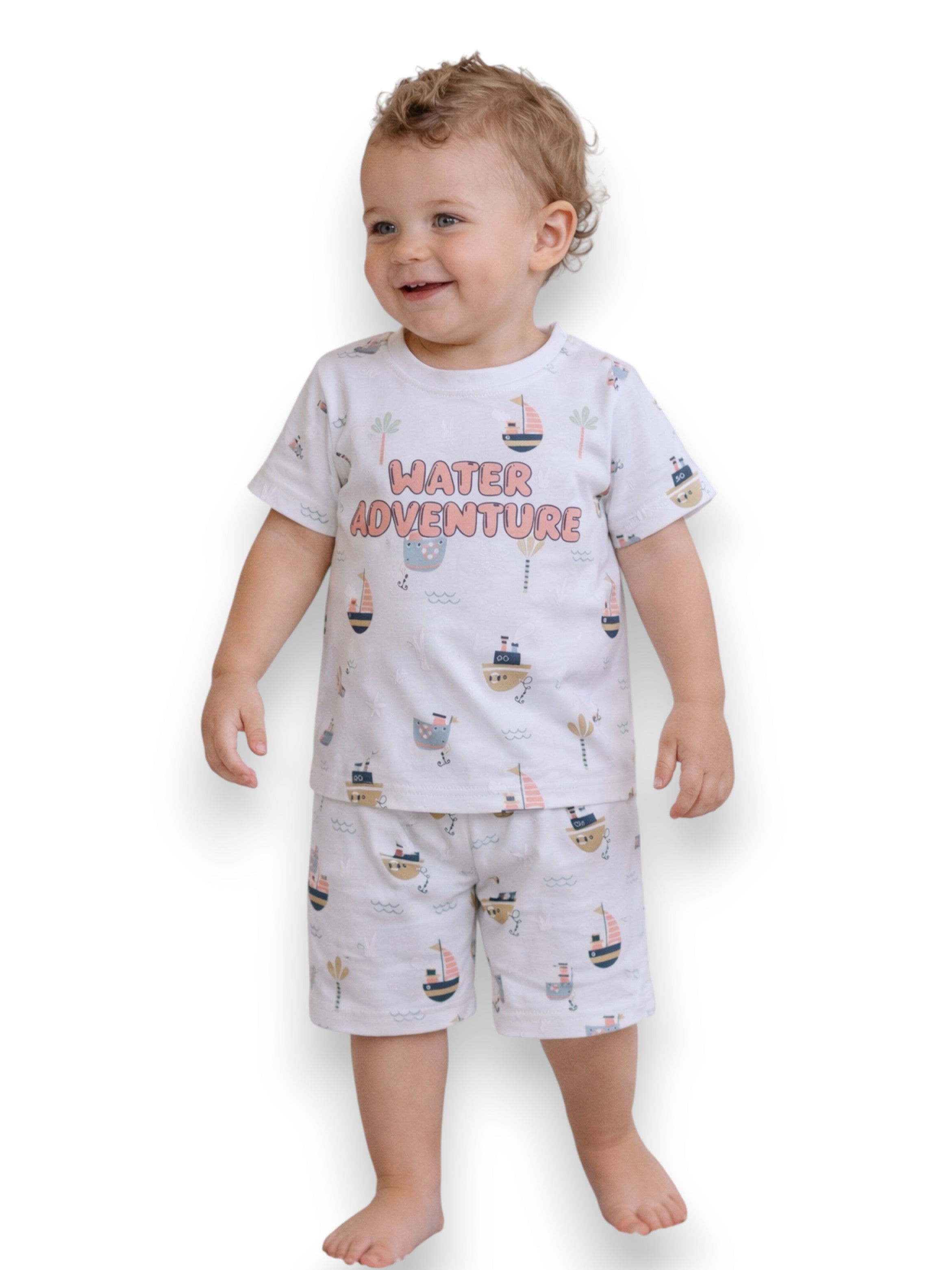 Infant Boys Œwater Adventure” Print Cotton Pajama Set “ T-Shirt & Shorts Nightwear
