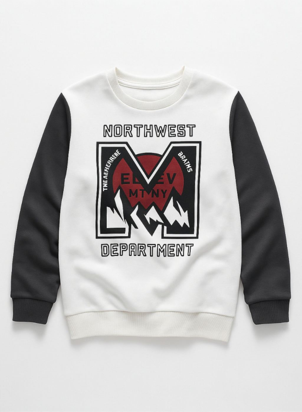 Victor And Jane Cotton Northwest Department Printed Full Sleeves Sweatshirt And Joggers Set - Black/White