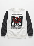 Victor And Jane Cotton Northwest Department Printed Full Sleeves Sweatshirt And Joggers Set - Black/White