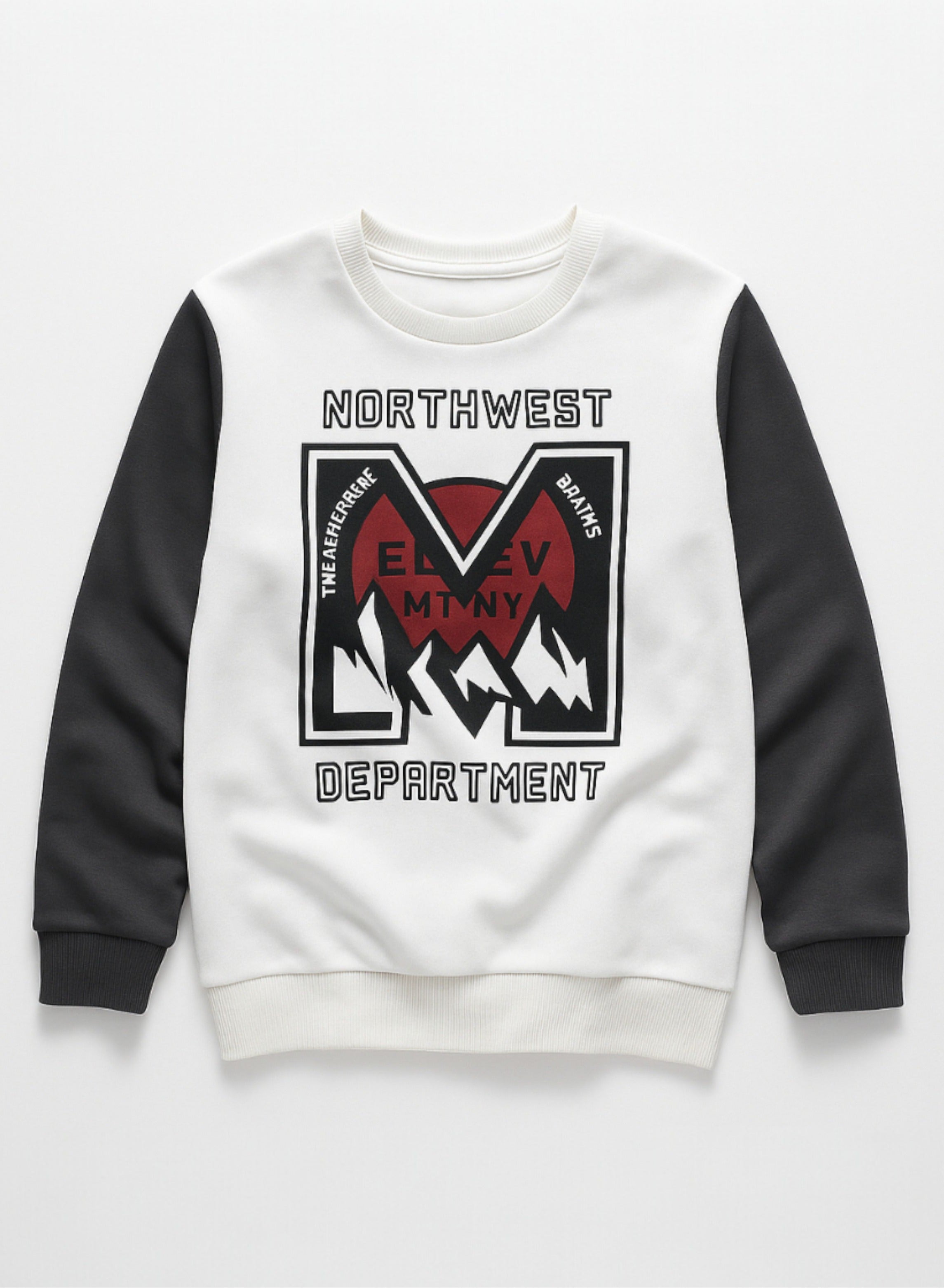 Victor And Jane Cotton Northwest Department Printed Full Sleeves Sweatshirt And Joggers Set - Black/White