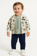 Dirkje Space Race Printed T-Shirt With Pant And Jacket Set - White/Navy