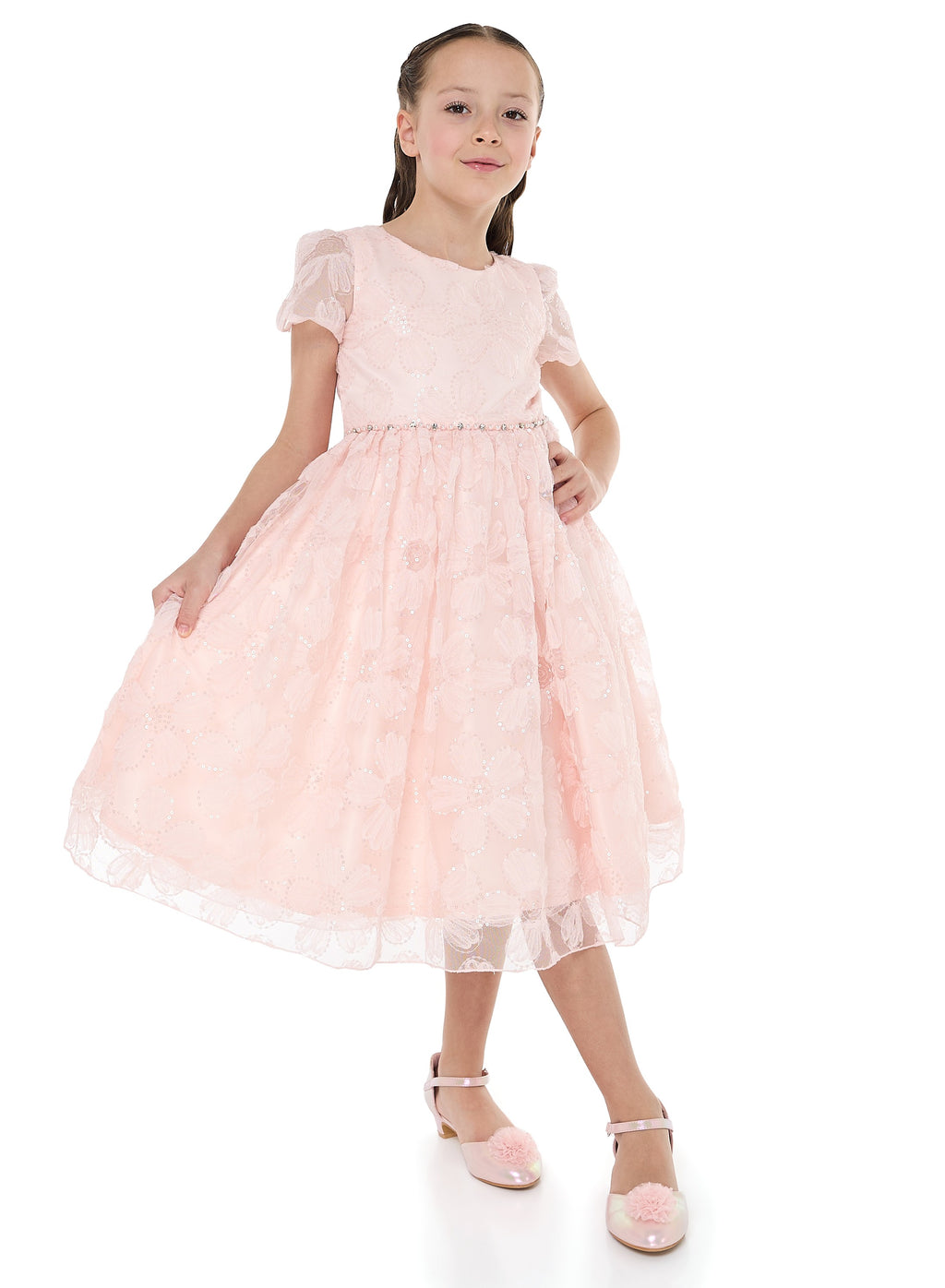 Girls Pink Flower Sequin Dress